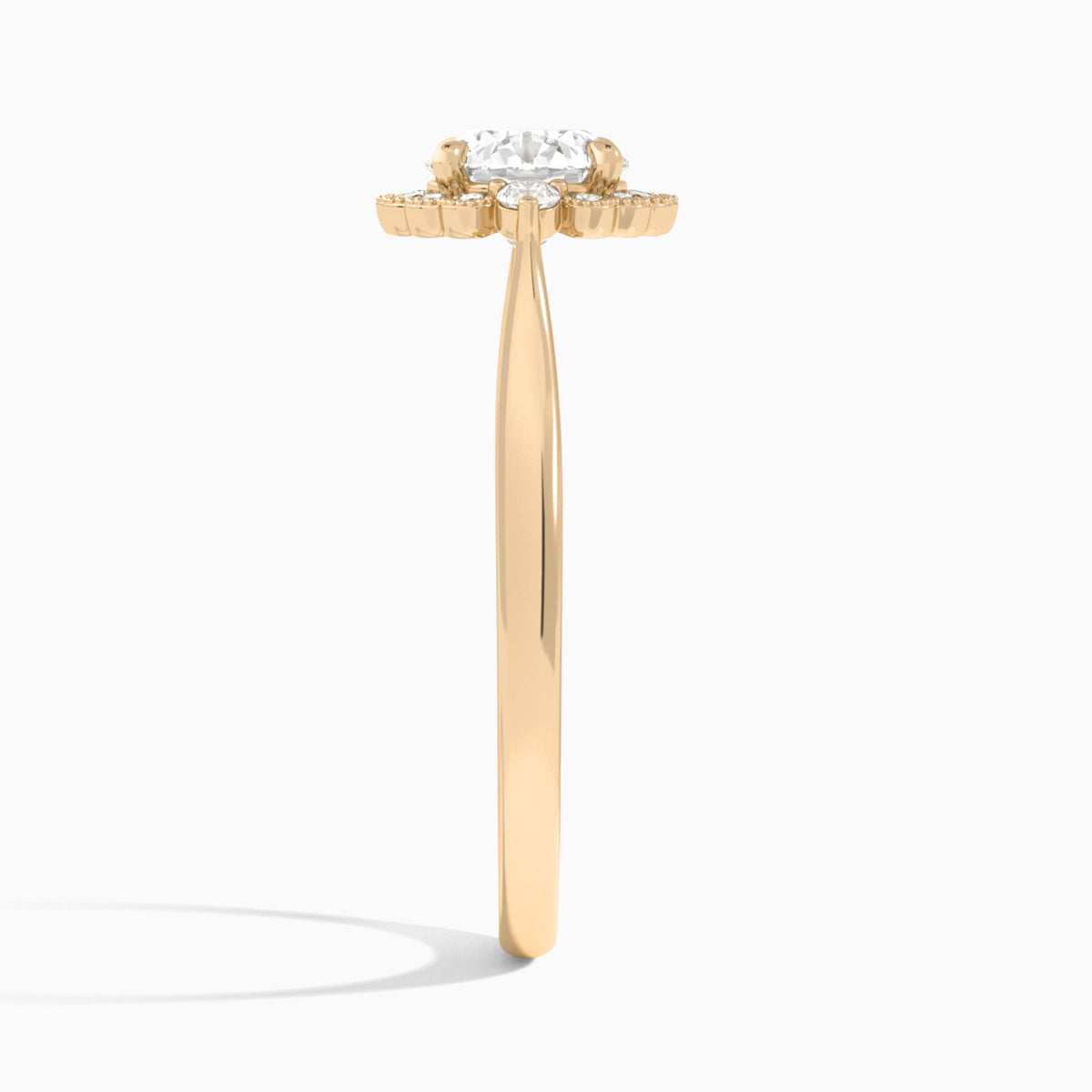 Round Melody Halo Lab Grown Diamond Engagement Ring In 14K Rose Gold, Side View