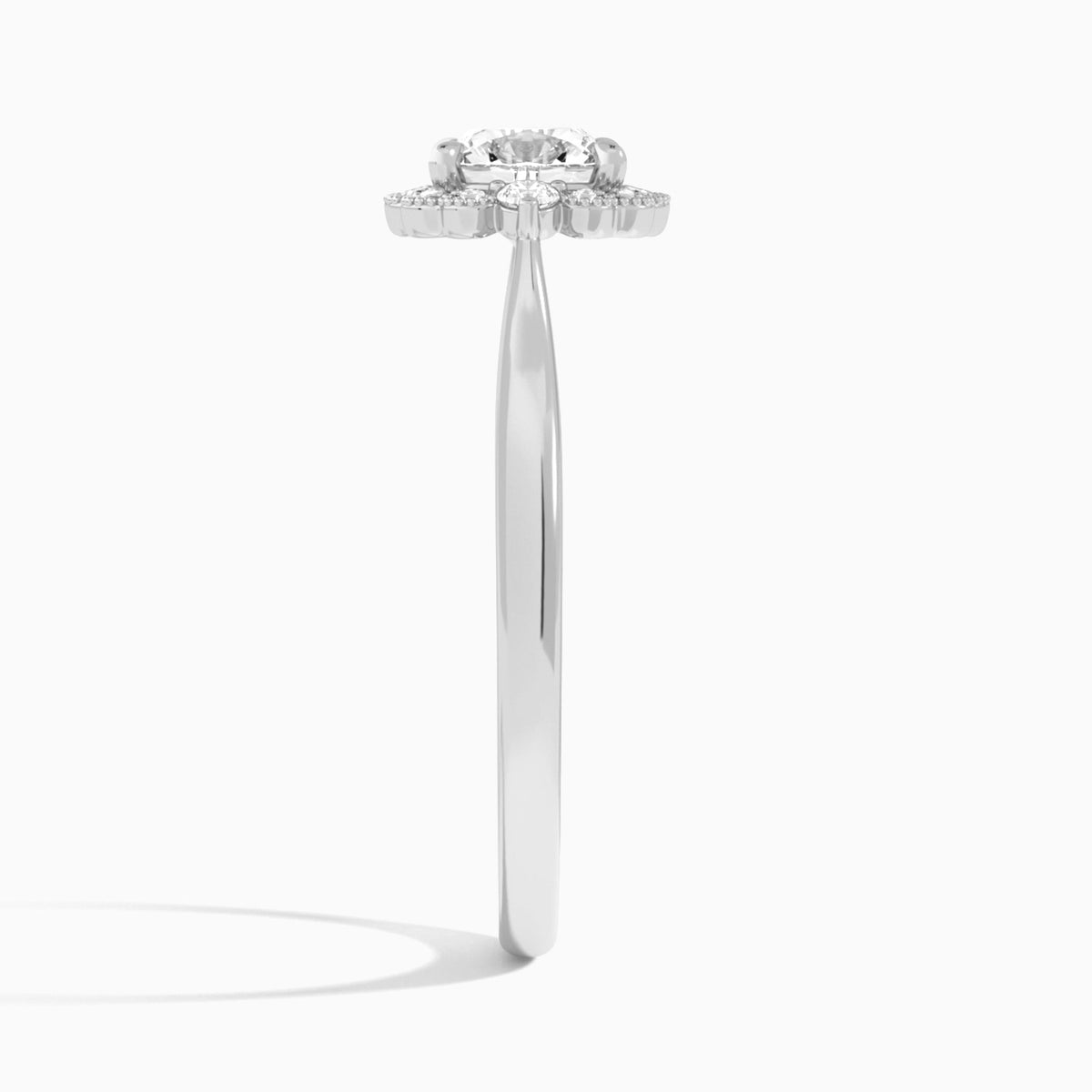 Cushion Melody Halo Lab Grown Diamond Engagement Ring In 18K White Gold, Side View