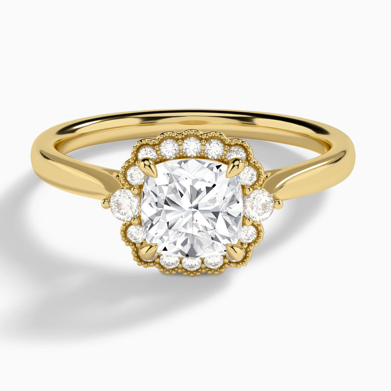 Cushion Melody Halo Lab Grown Diamond Engagement Ring In 14K Yellow Gold - Lucenjuri
