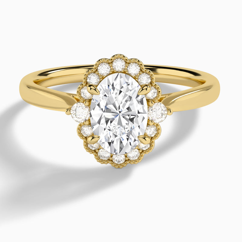 Oval Melody Halo Lab Grown Diamond Engagement Ring In 14K Yellow Gold - Lucenjuri