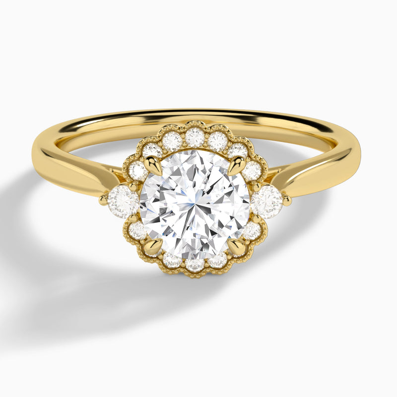 Round Melody Halo Lab Grown Diamond Engagement Ring In 14K Yellow Gold - Lucenjuri