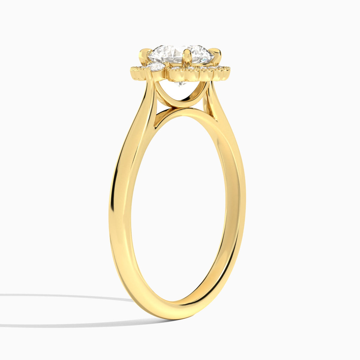 Round Melody Halo Lab Grown Diamond Engagement Ring In 14K Yellow Gold, Angle View