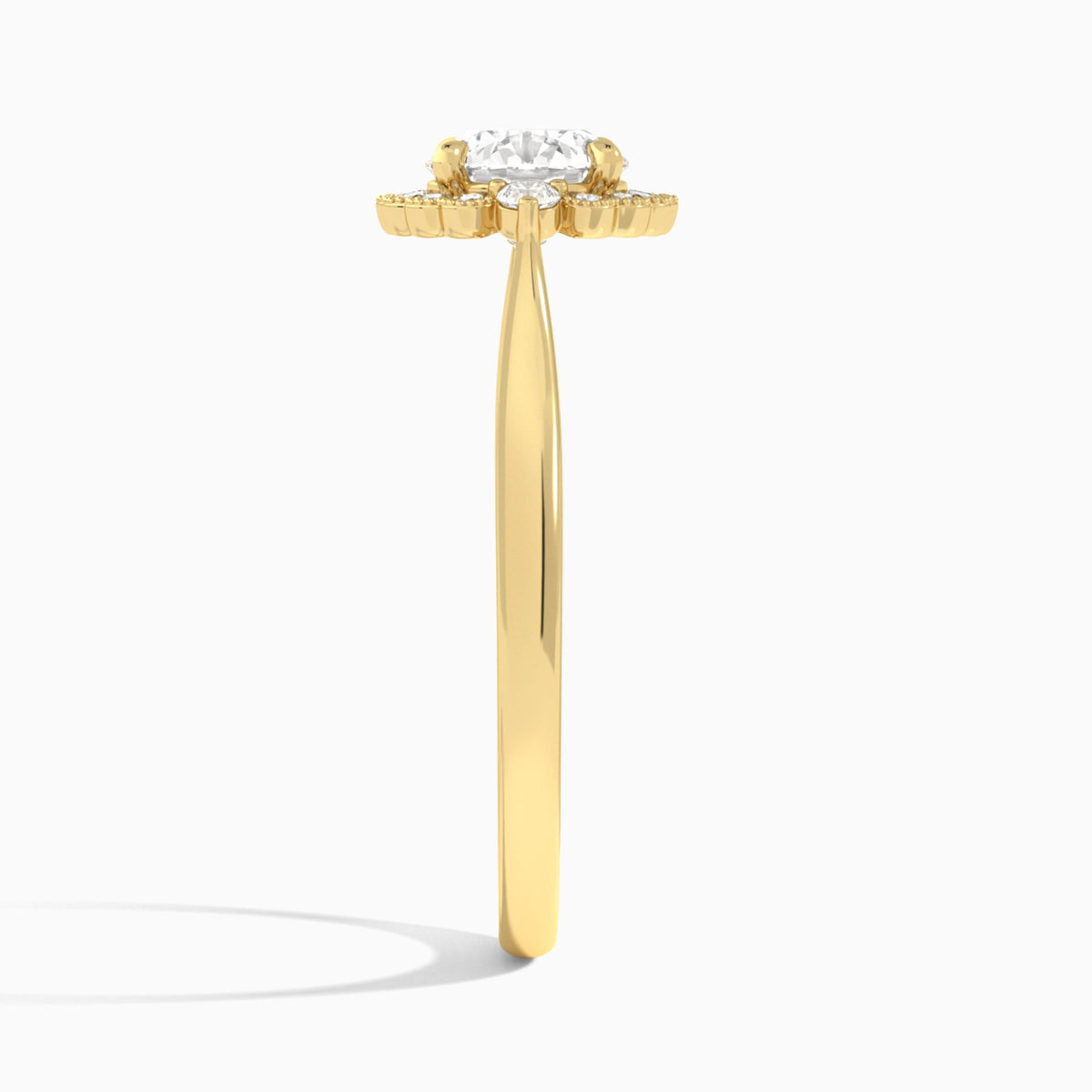 Round Melody Halo Lab Grown Diamond Engagement Ring In 14K Yellow Gold, Side View
