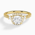 Cushion Luxe Three Stone Lab Diamond Engagement Ring In 18K Yellow Gold - Lucenjuri