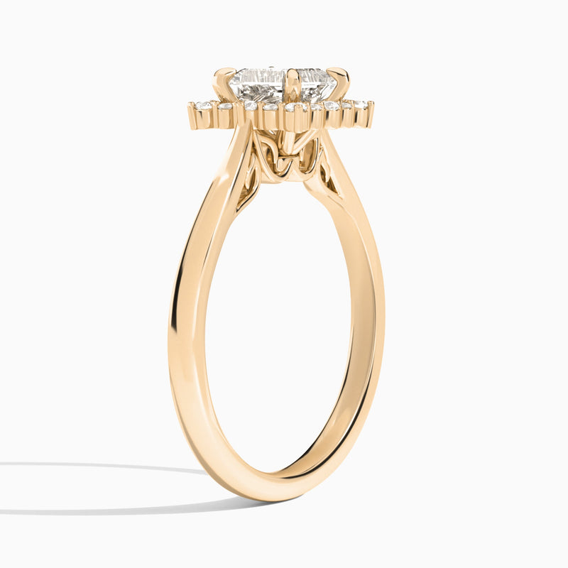 Asscher Clementine Halo Lab Diamond Engagement Ring In 14K Rose Gold, Angle View