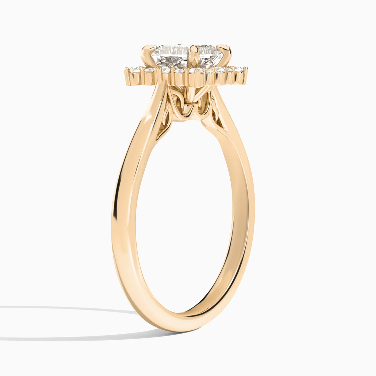 Asscher Clementine Halo Lab Diamond Engagement Ring In 14K Rose Gold, Angle View