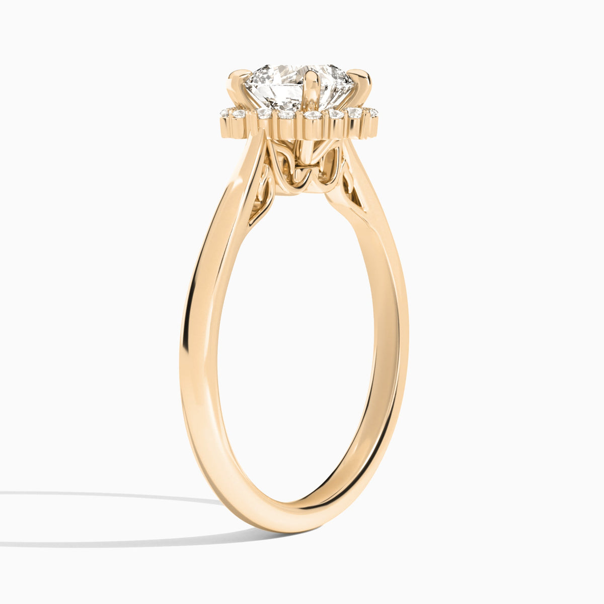Cushion Clementine Halo Lab Diamond Engagement Ring In 14K Rose Gold, Angle View