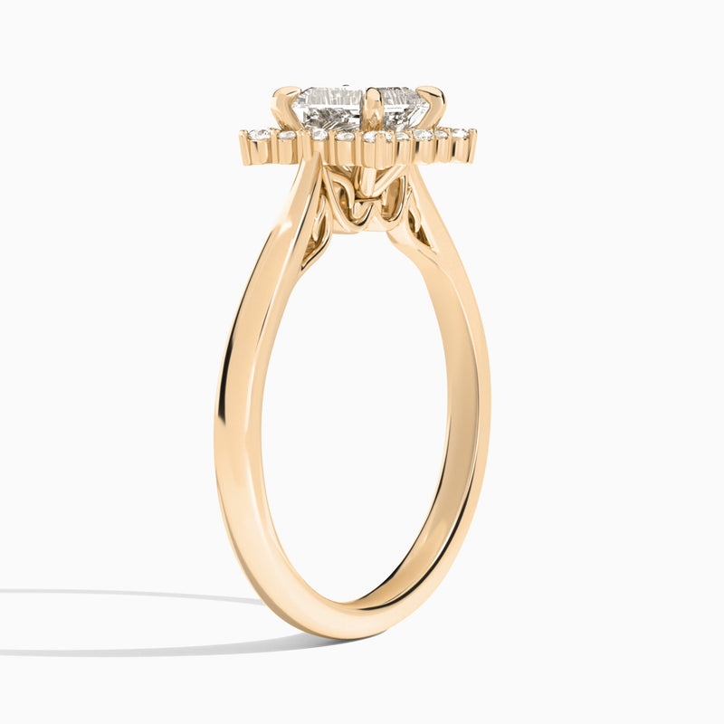 Princess Clementine Halo Lab Diamond Engagement Ring In 14K Rose Gold, Angle View