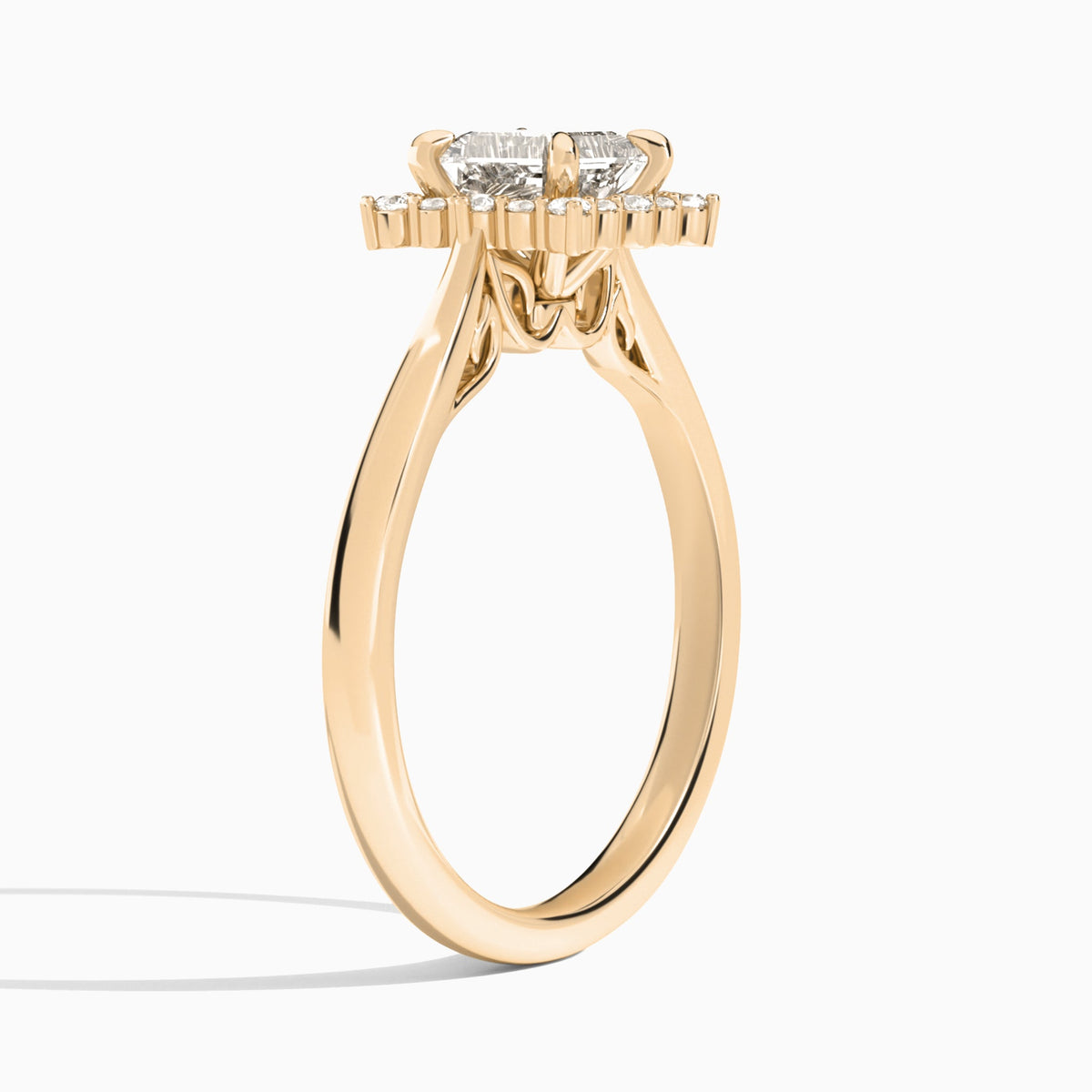 Princess Clementine Halo Lab Diamond Engagement Ring In 14K Rose Gold, Angle View