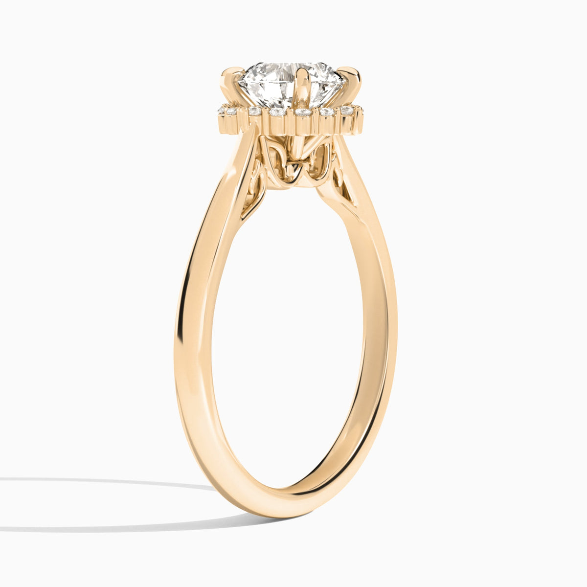 Round Clementine Halo Lab Diamond Engagement Ring In 14K Rose Gold, Angle View