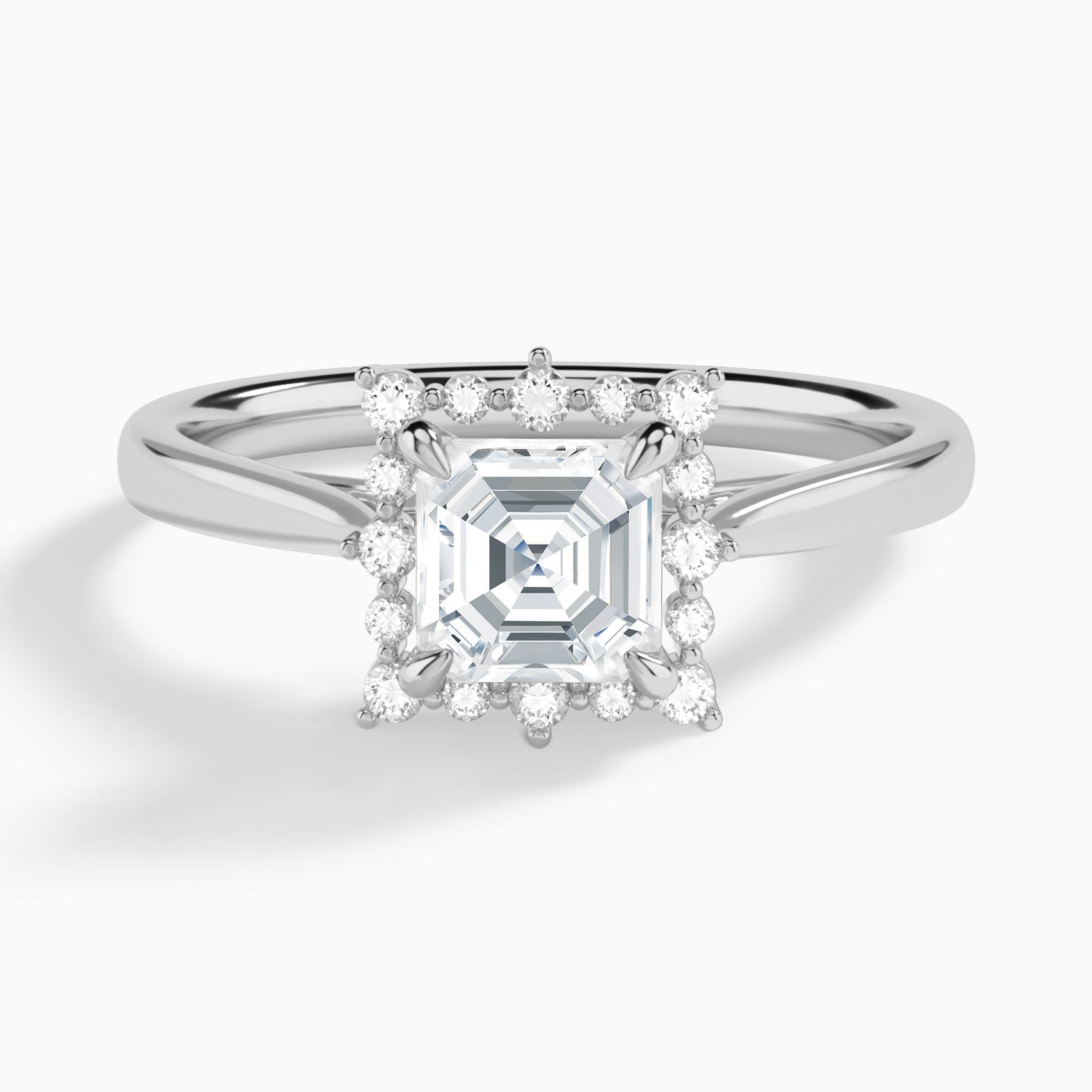 Asscher Clementine Halo Lab Diamond Engagement Ring In 18K White Gold - Lucenjuri