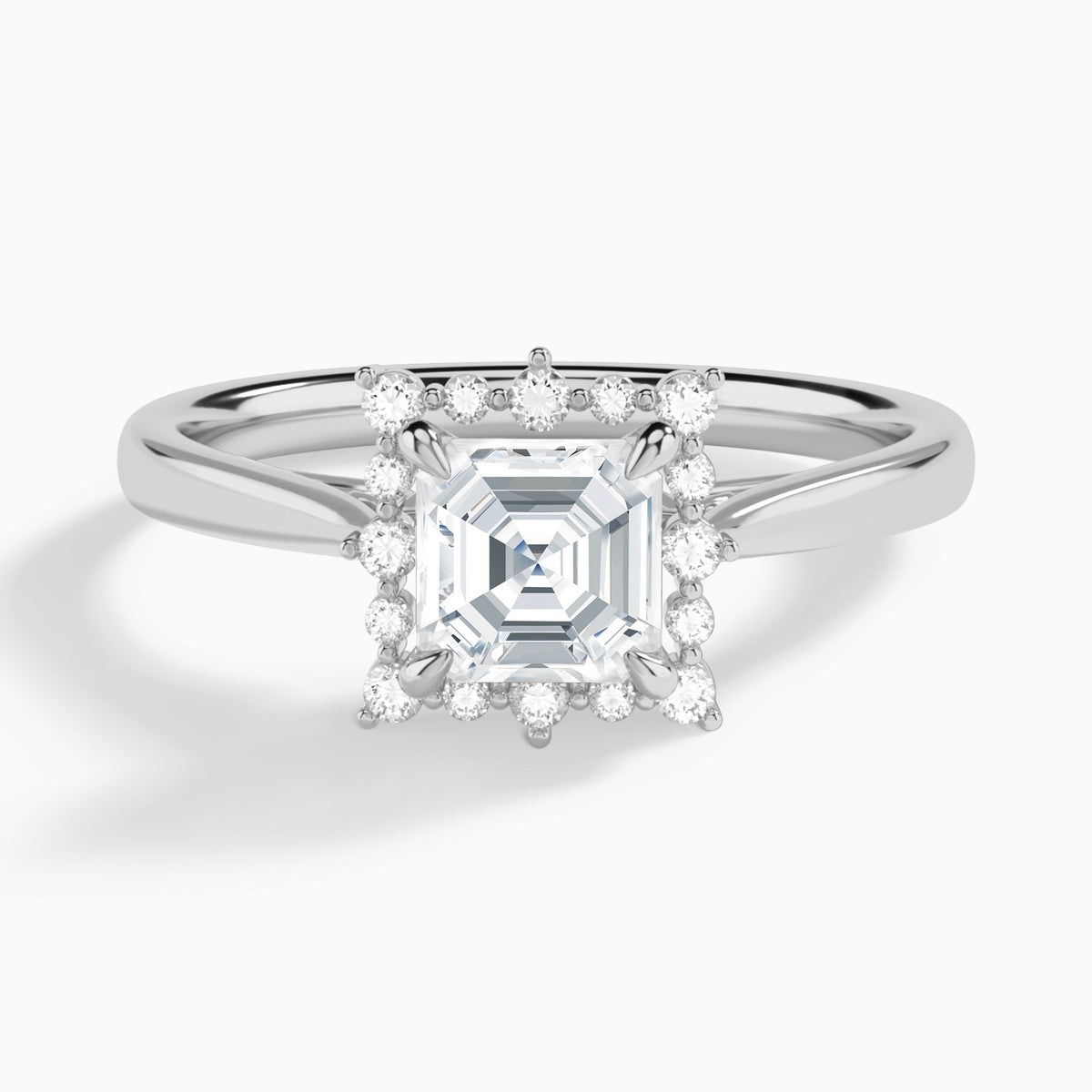 Asscher Clementine Halo Lab Diamond Engagement Ring In 14K White Gold - Lucenjuri