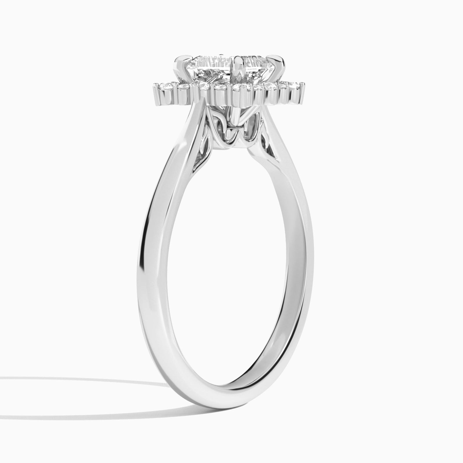 Asscher Clementine Halo Lab Diamond Engagement Ring In 18K White Gold, Angle View
