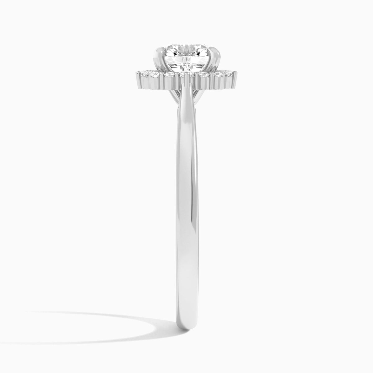 Cushion Clementine Halo Lab Diamond Engagement Ring In 18K White Gold, Side View