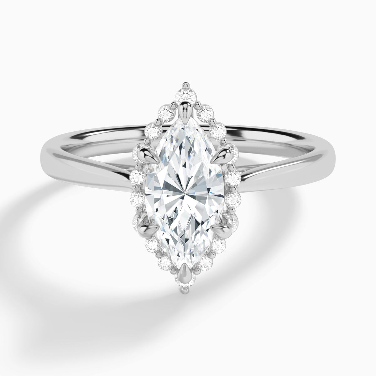 Marquise Clementine Halo Lab Diamond Engagement Ring In 14K White Gold - Lucenjuri