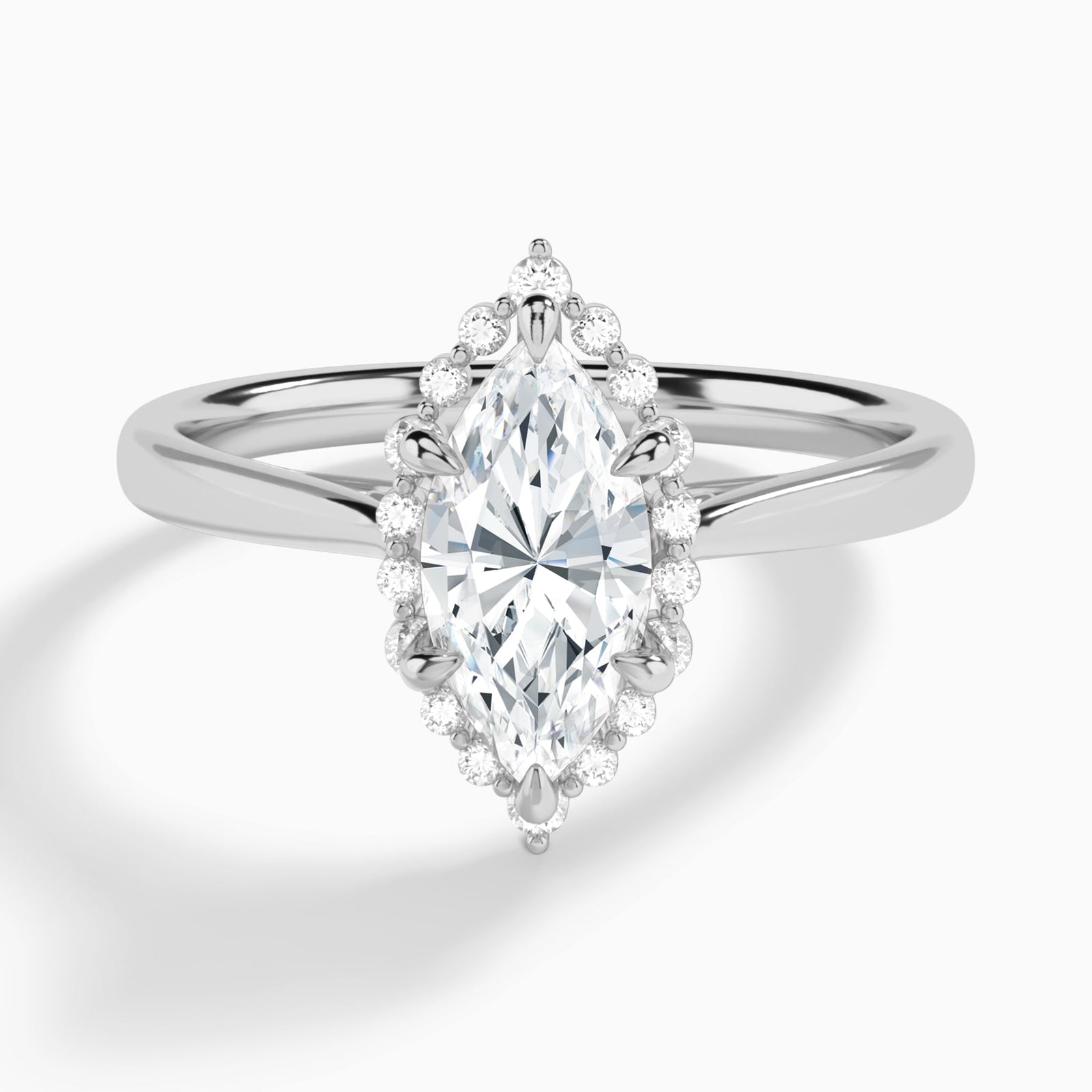 Marquise Clementine Halo Lab Diamond Engagement Ring In 18K White Gold - Lucenjuri