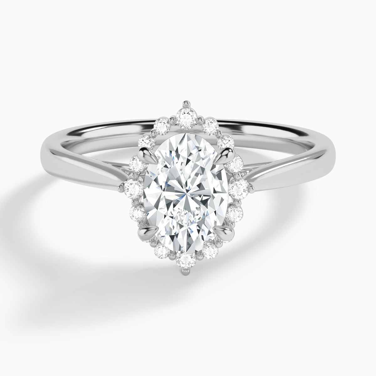Oval Clementine Halo Lab Diamond Engagement Ring In 14K White Gold - Lucenjuri