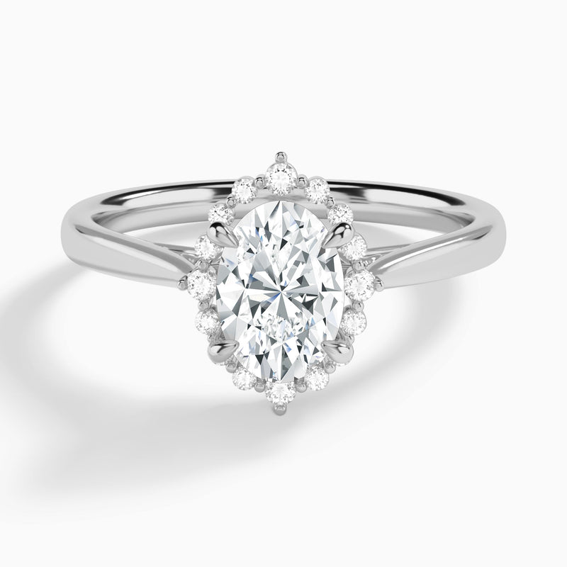 Oval Clementine Halo Lab Diamond Engagement Ring In 18K White Gold - Lucenjuri