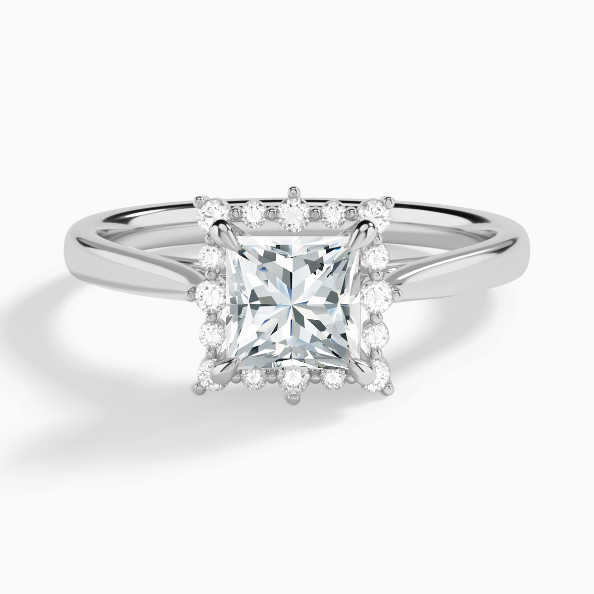 Princess Clementine Halo Lab Diamond Engagement Ring In 14K White Gold - Lucenjuri