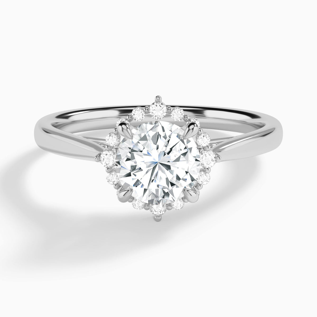 Round Clementine Halo Lab Diamond Engagement Ring In 18K White Gold - Lucenjuri