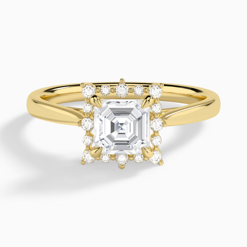Asscher Clementine Halo Lab Diamond Engagement Ring In 14K Yellow Gold - Lucenjuri