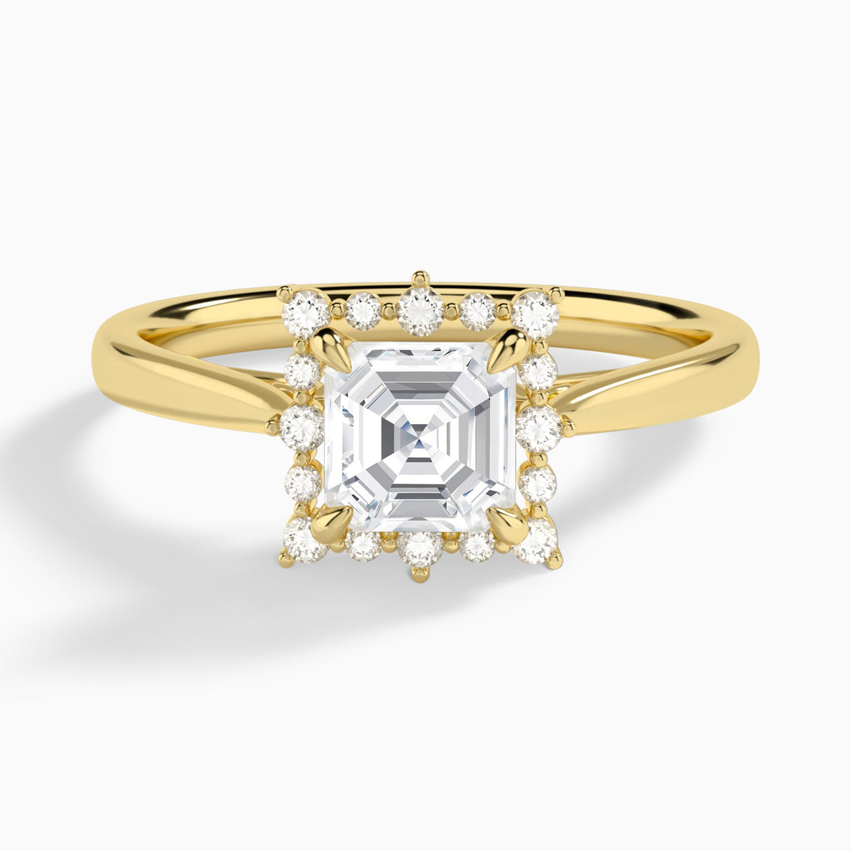 Asscher Clementine Halo Lab Diamond Engagement Ring In 14K Yellow Gold - Lucenjuri