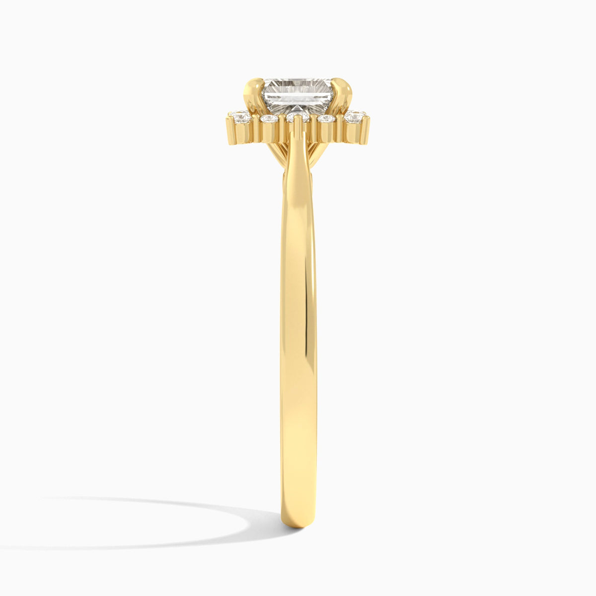 Asscher Clementine Halo Lab Diamond Engagement Ring In 18K Yellow Gold, Side View