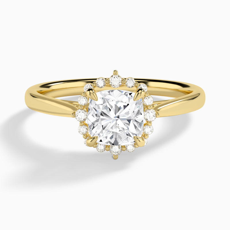 Cushion Clementine Halo Lab Diamond Engagement Ring In 18K Yellow Gold - Lucenjuri