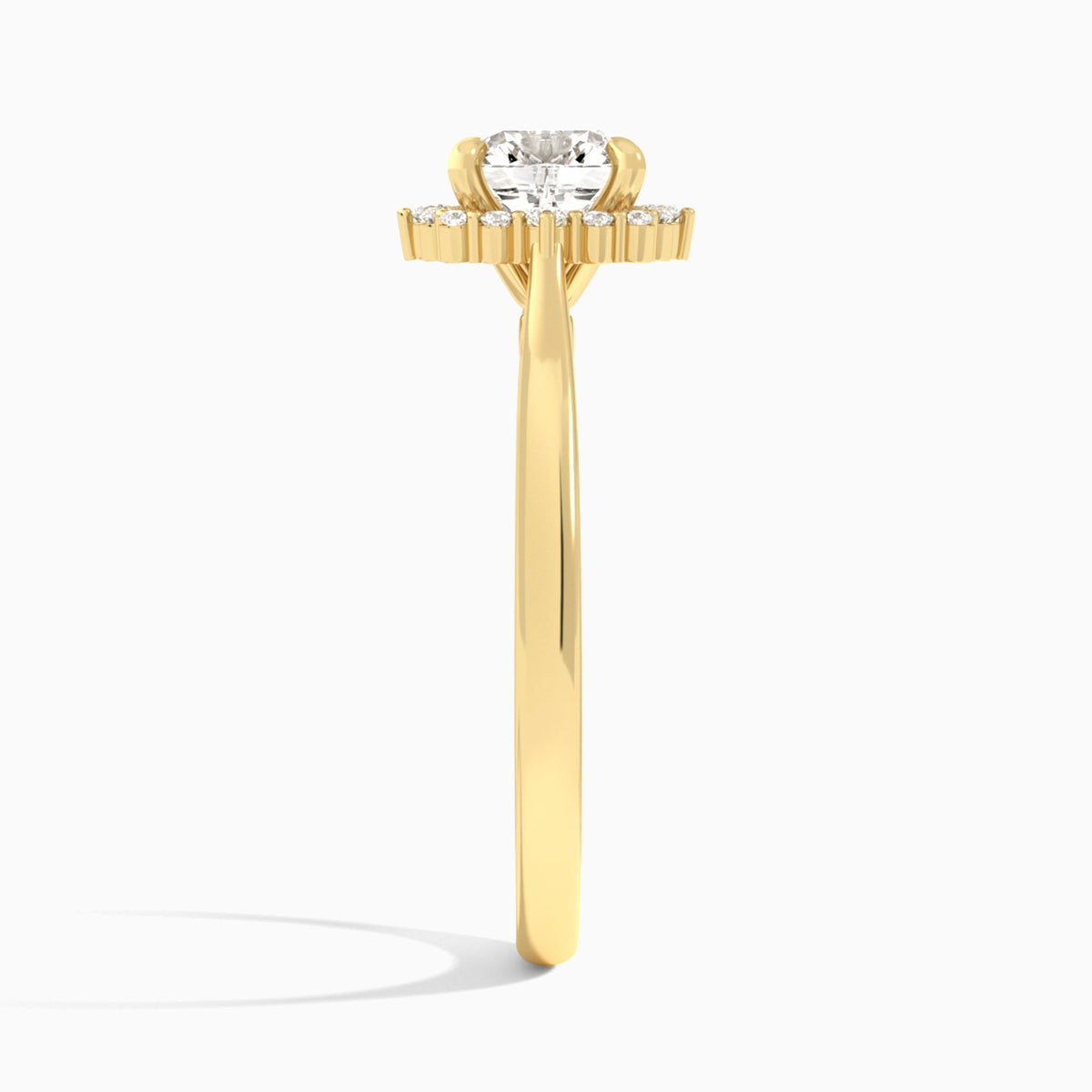 Cushion Clementine Halo Lab Diamond Engagement Ring In 14K Yellow Gold, Side View