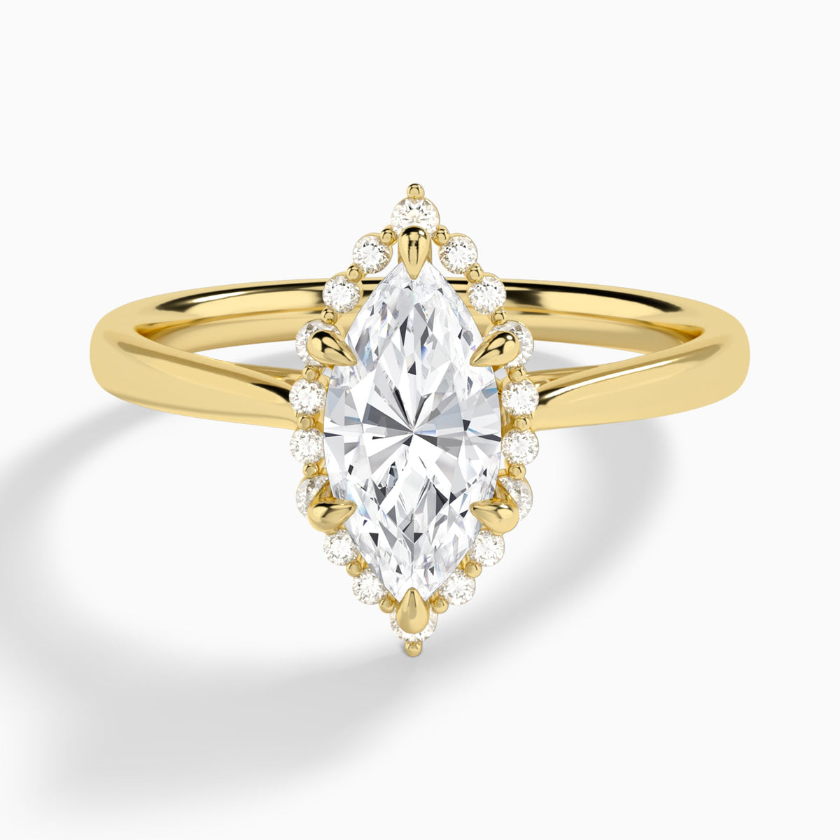 Marquise Clementine Halo Lab Diamond Engagement Ring In 18K Yellow Gold - Lucenjuri