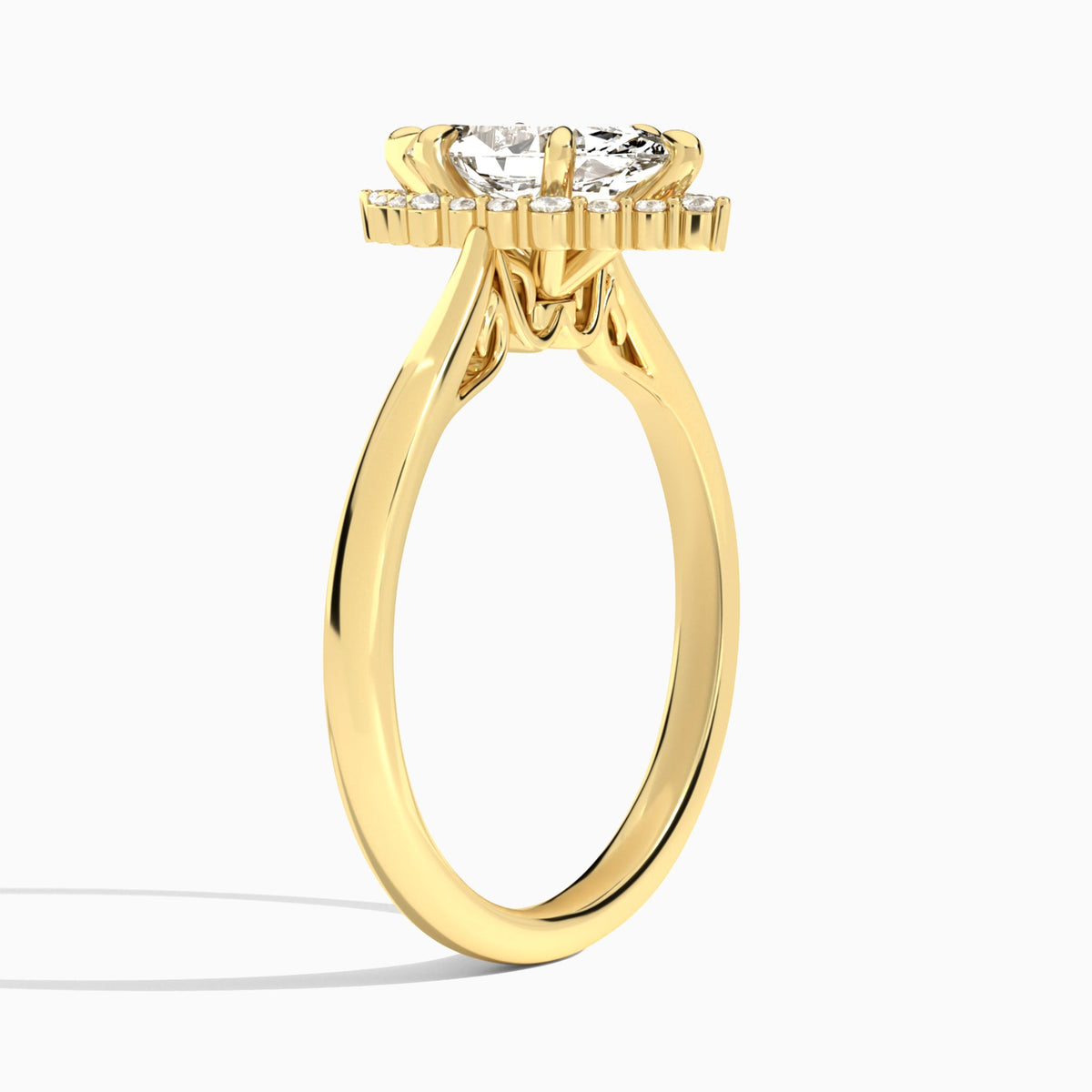 Marquise Clementine Halo Lab Diamond Engagement Ring In 14K Yellow Gold, Angle View