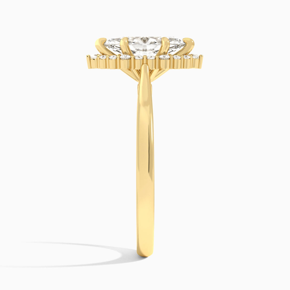 Marquise Clementine Halo Lab Diamond Engagement Ring In 18K Yellow Gold, Side View