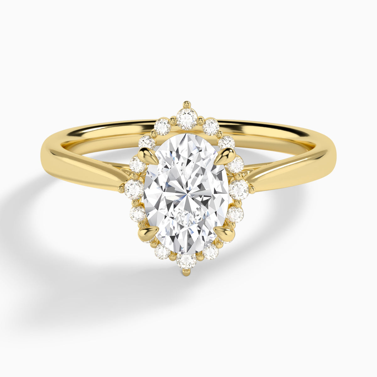 Oval Clementine Halo Lab Diamond Engagement Ring In 18K Yellow Gold - Lucenjuri