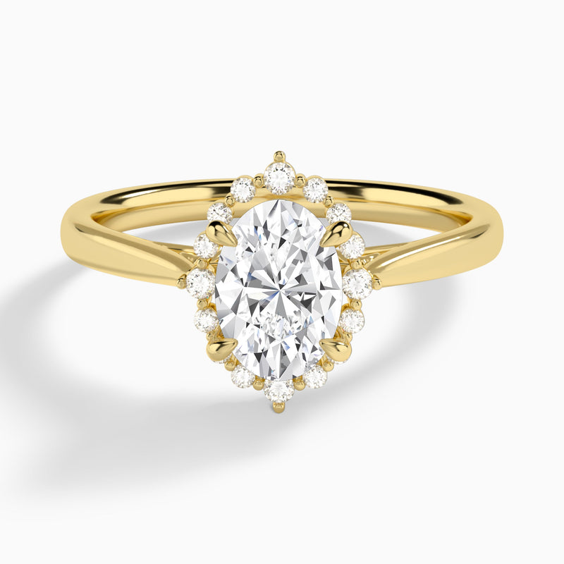 Oval Clementine Halo Lab Diamond Engagement Ring In 14K Yellow Gold - Lucenjuri