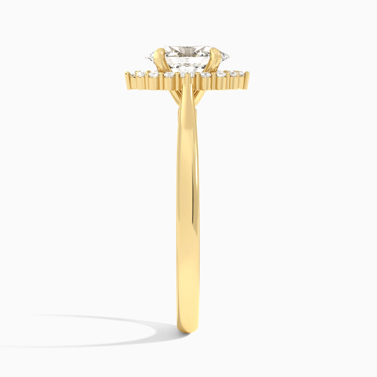 Oval Clementine Halo Lab Diamond Engagement Ring In 18K Yellow Gold, Side View