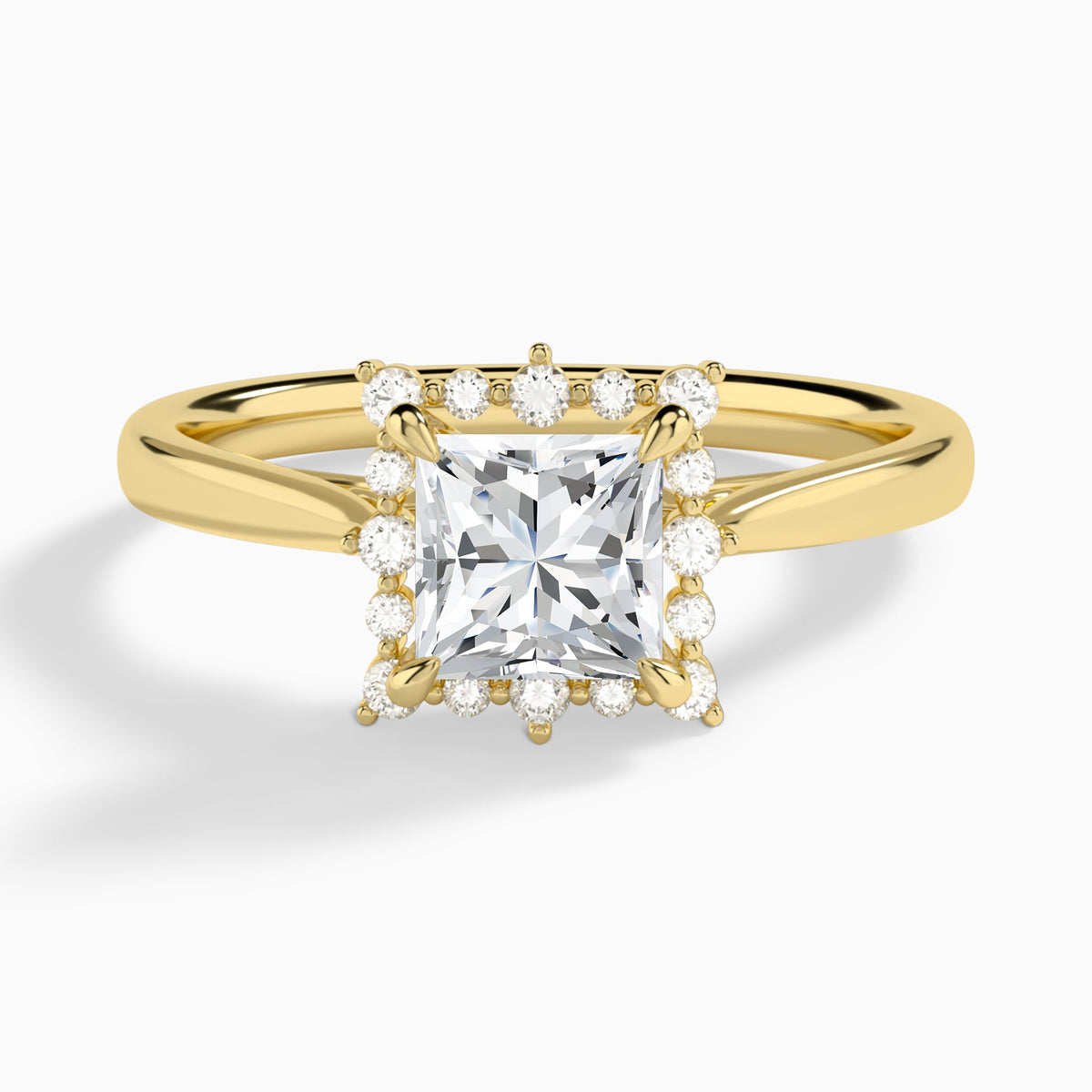 Princess Clementine Halo Lab Diamond Engagement Ring In 14K Yellow Gold - Lucenjuri