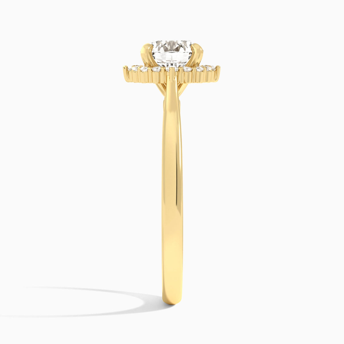 Round Clementine Halo Lab Diamond Engagement Ring In 18K Yellow Gold, Side View