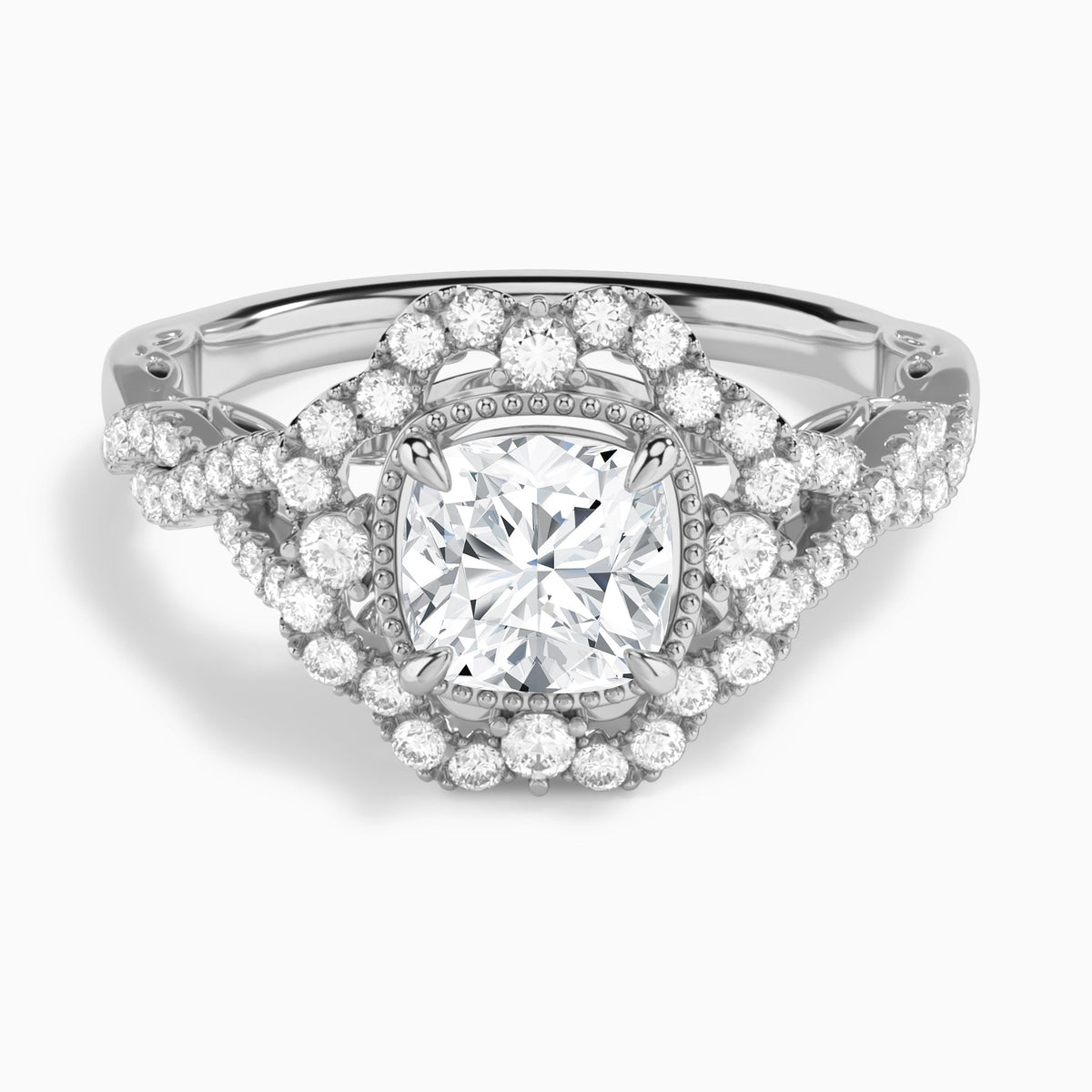 Cushion Emmeline Vintage Halo Lab Diamond Engagement Ring In Platinum - Lucenjuri