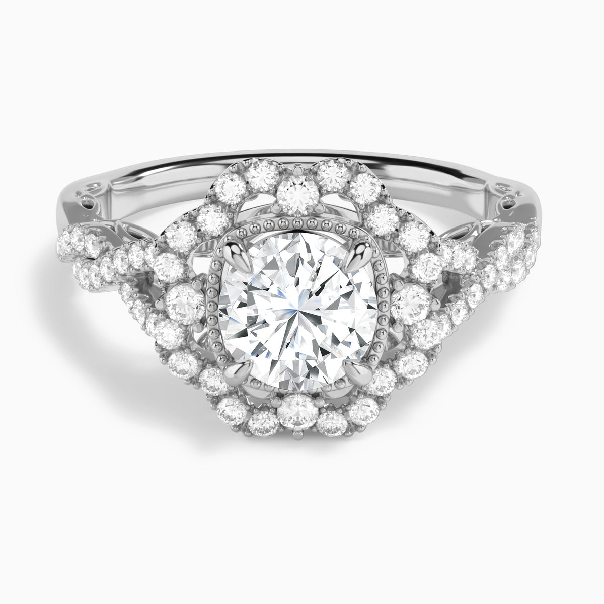 Round Emmeline Vintage Halo Lab Diamond Engagement Ring In Platinum - Lucenjuri