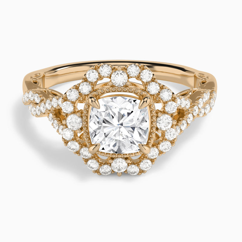 Cushion Vintage Halo Lab Diamond Engagement Ring In 14K Rose Gold - Lucenjuri