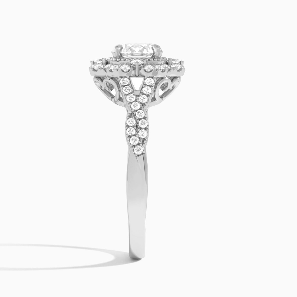 Round Vintage Halo Lab Diamond Engagement Ring In 14K White Gold, Side View