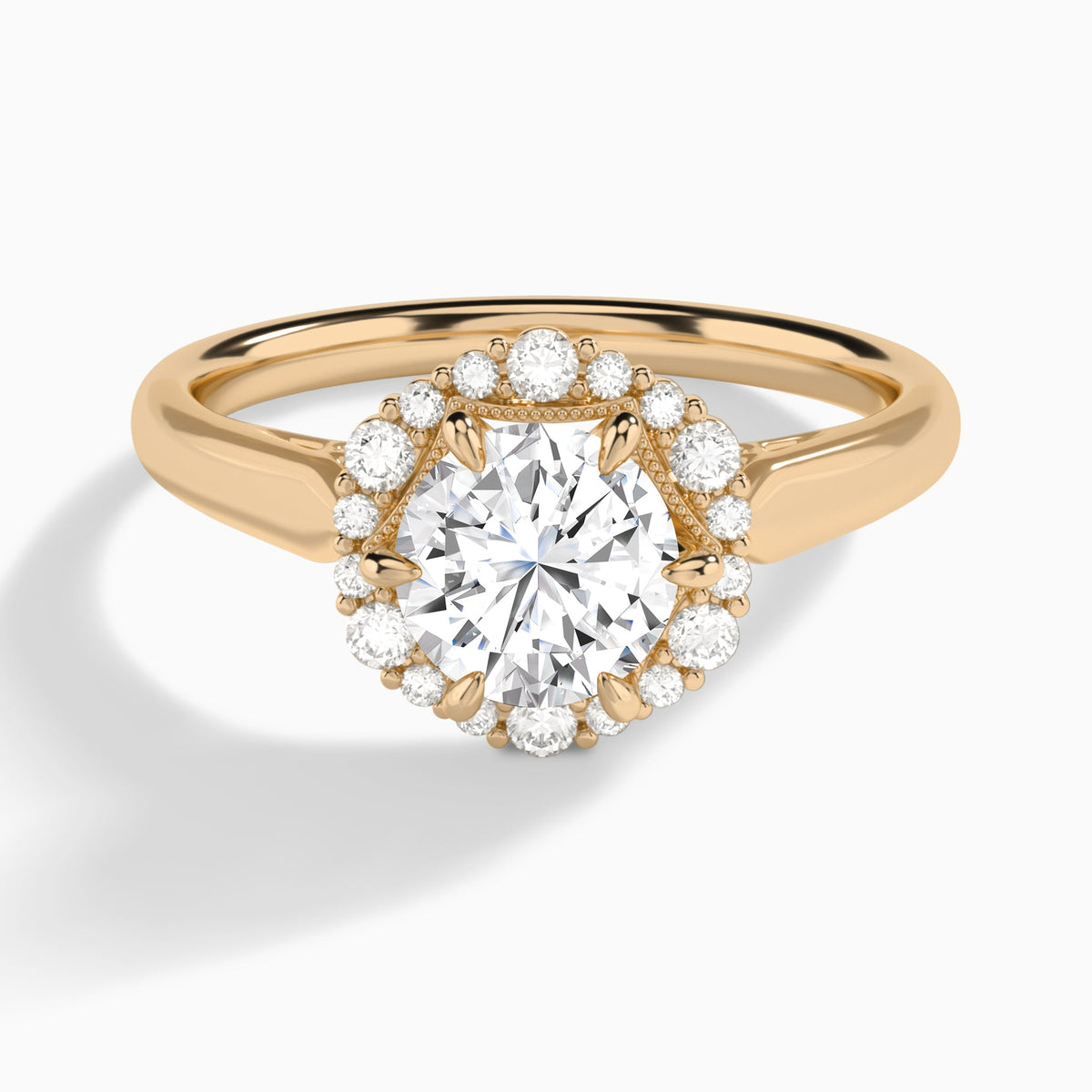 Round Hexagon Halo Lab Grown Diamond Engagement Ring In 14K Rose Gold - Lucenjuri