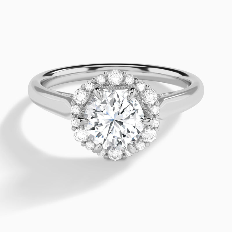 Hexagon Halo Diamond Engagement Ring