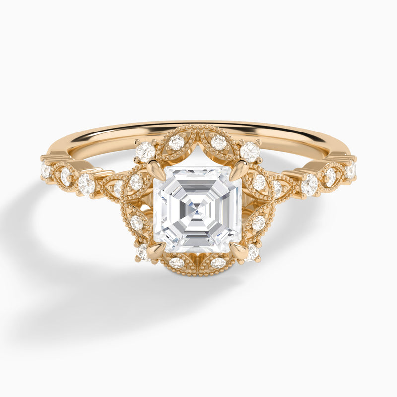 Asscher Luxe Georgiana Halo Engagement Diamond Ring In 14K Rose Gold - Lucenjuri