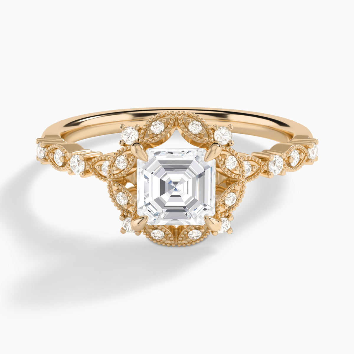 Asscher Luxe Georgiana Halo Engagement Diamond Ring In 14K Rose Gold - Lucenjuri