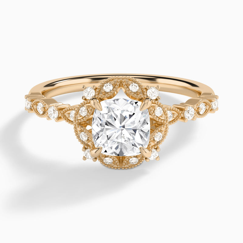Cushion Luxe Georgiana Halo Engagement Diamond Ring In 14K Rose Gold - Lucenjuri
