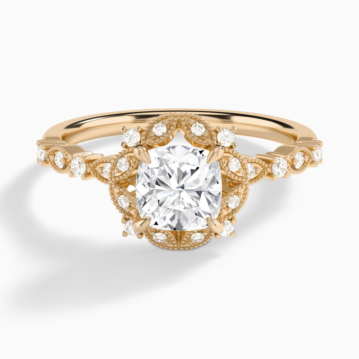 Cushion Luxe Georgiana Halo Engagement Diamond Ring In 14K Rose Gold - Lucenjuri
