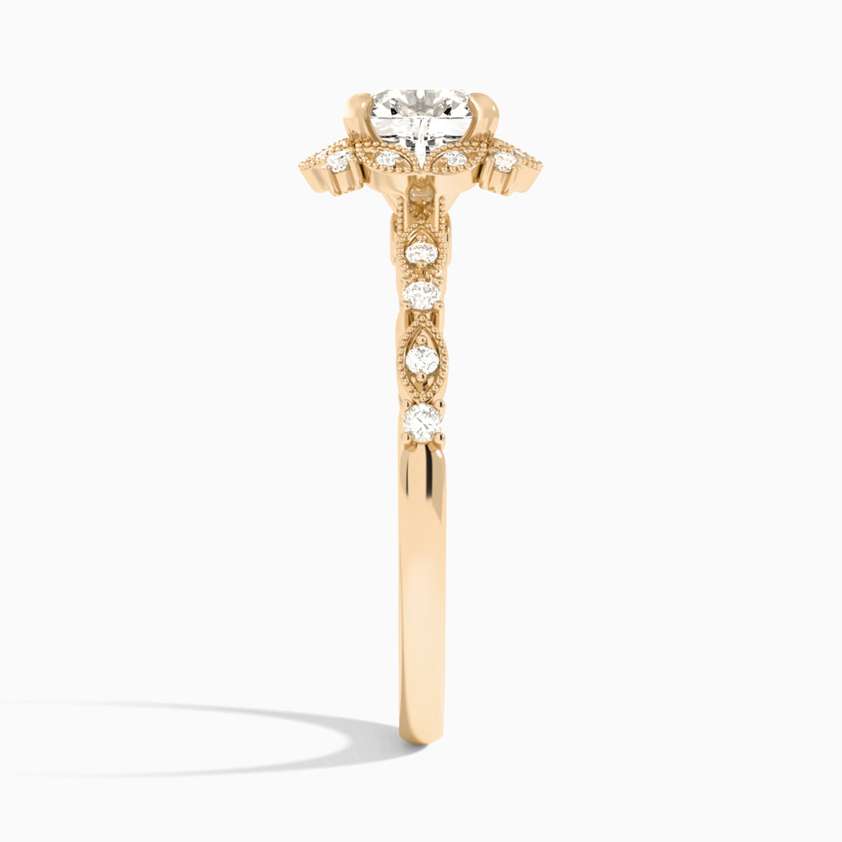 Cushion Luxe Georgiana Halo Engagement Diamond Ring In 14K Rose Gold, Side View