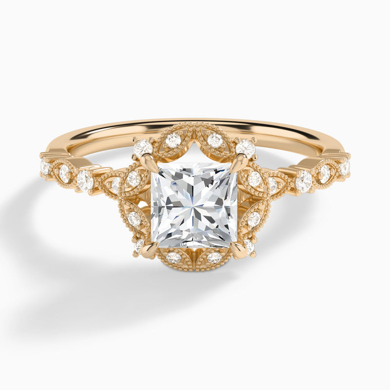 Princess Luxe Georgiana Halo Engagement Diamond Ring In 14K Rose Gold - Lucenjuri