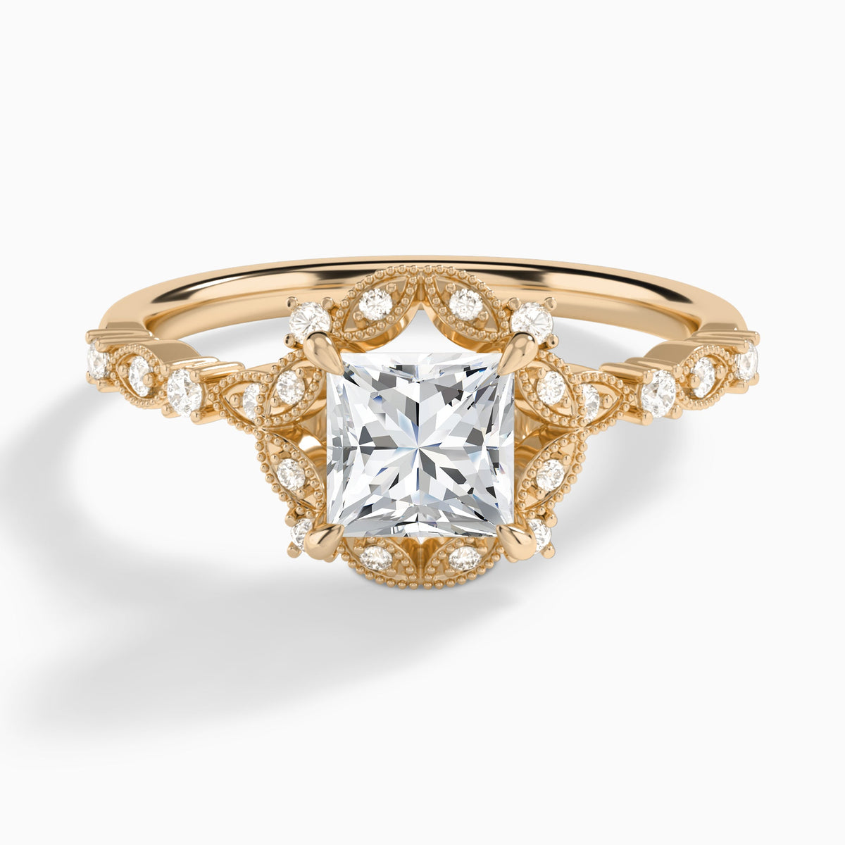 Princess Luxe Georgiana Halo Engagement Diamond Ring In 14K Rose Gold - Lucenjuri